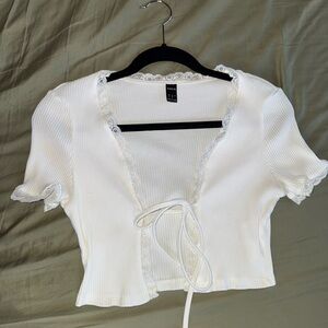 White Lace Trimmed Women's Top